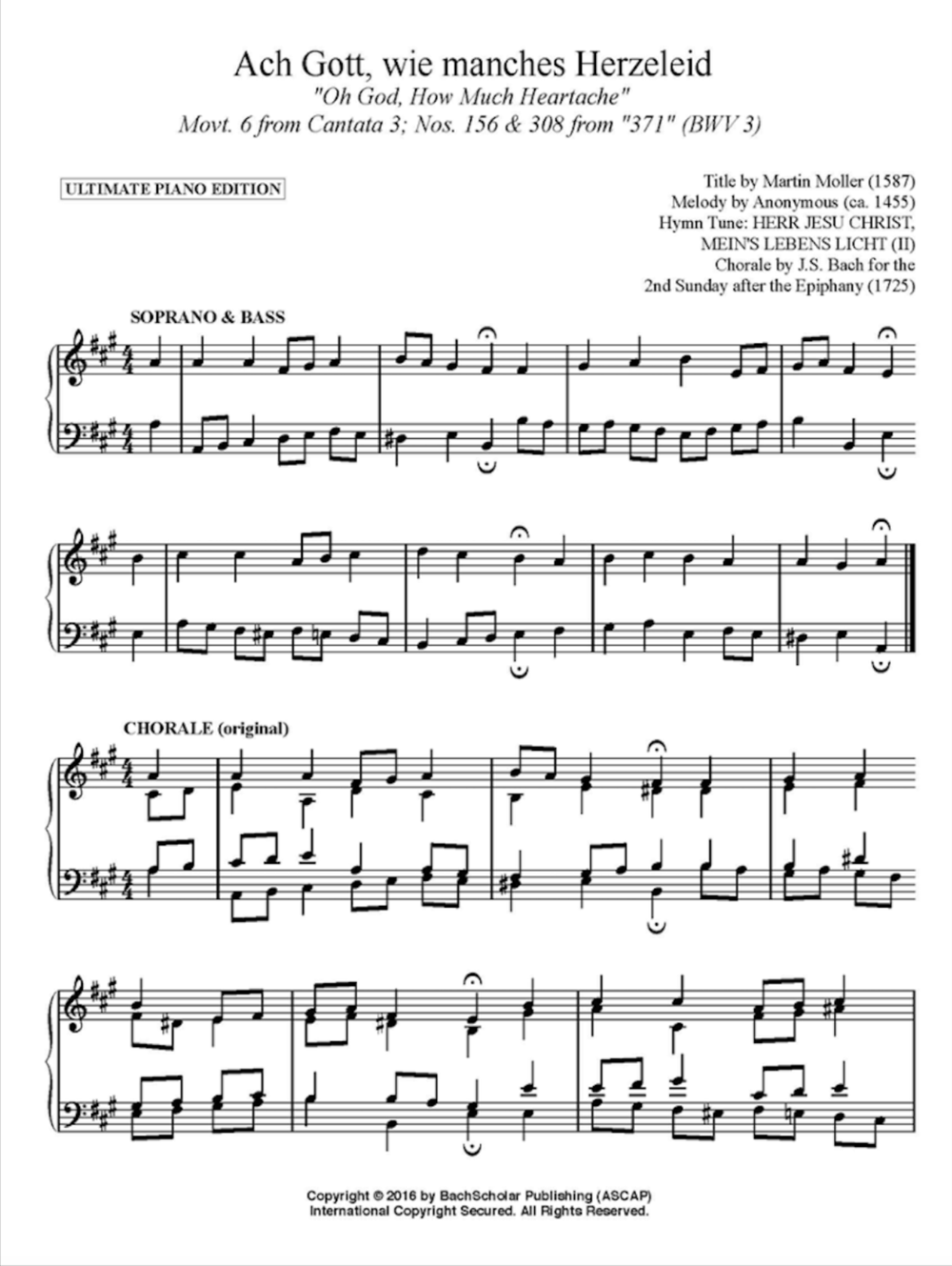 Ach Gott, wie manches Herzeleid (BWV 3) — BachScholar®